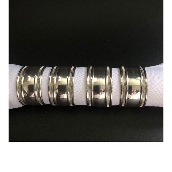 Royal Selangor Pewter Napkin Rings With Wood Storage Box Set of 4 - Picture 4 of 14